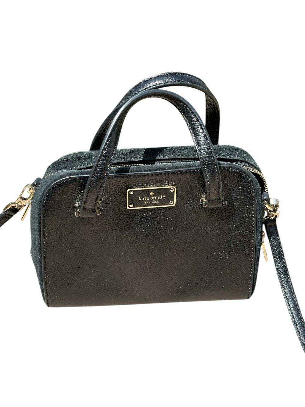 Kate Spade Black Leather and Suede Accent Crossbody Bag with Gold Trim EUC